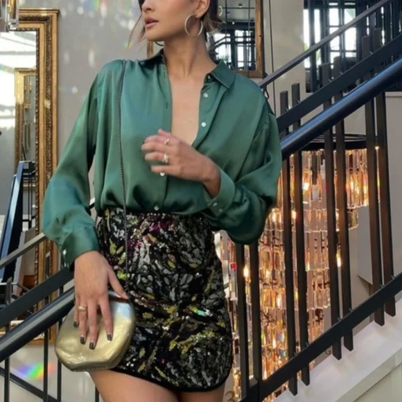 Zara Bloggers Fave Multicolor Sequin Asymmetrical Mini Skirt XS - Picture 4 of 5